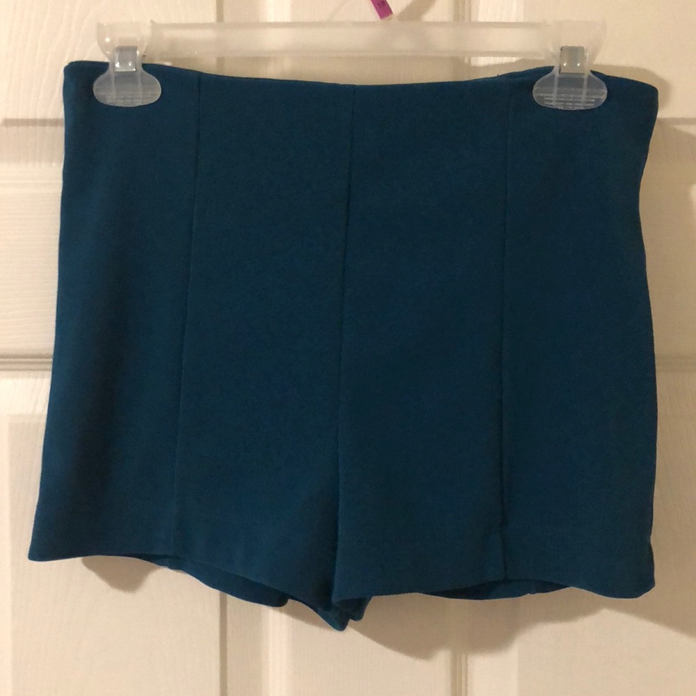 High waisted turquoise shorts